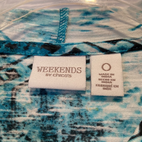 NWOT - WEEKENDS by Chico's Zip-Up Multi Coloured Turquoise Hoodie Jacket - Sz 0 - Picture 3 of 12